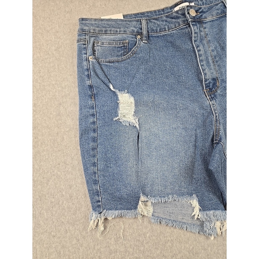 Rue 21 Womens Size 22 Denim High Rise Cut Off Jean Shorts Blue Distressed NWT - Picture 2 of 7